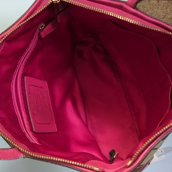 Coach Pink and Brown Purse Signature Stripe Tote - Picture 3 of 6